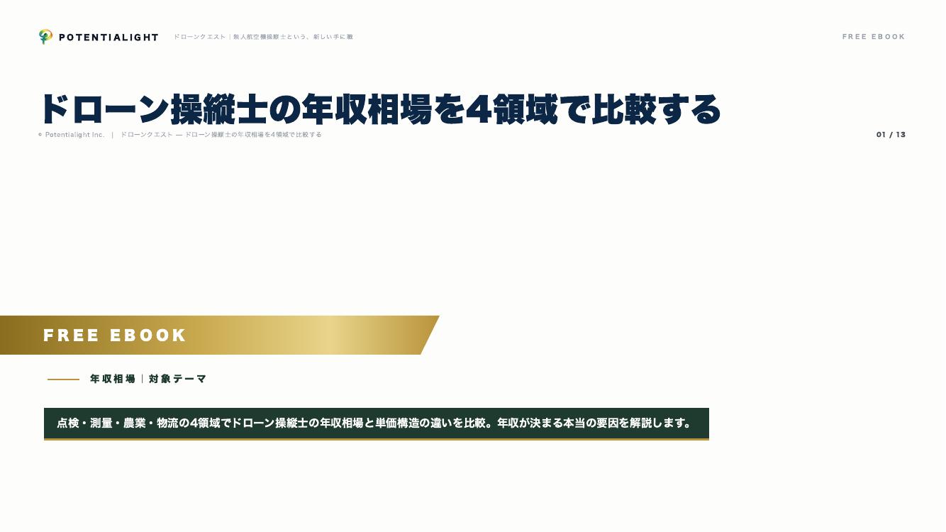 ドローン操縦士の年収相場を4領域で比較する eBook表紙