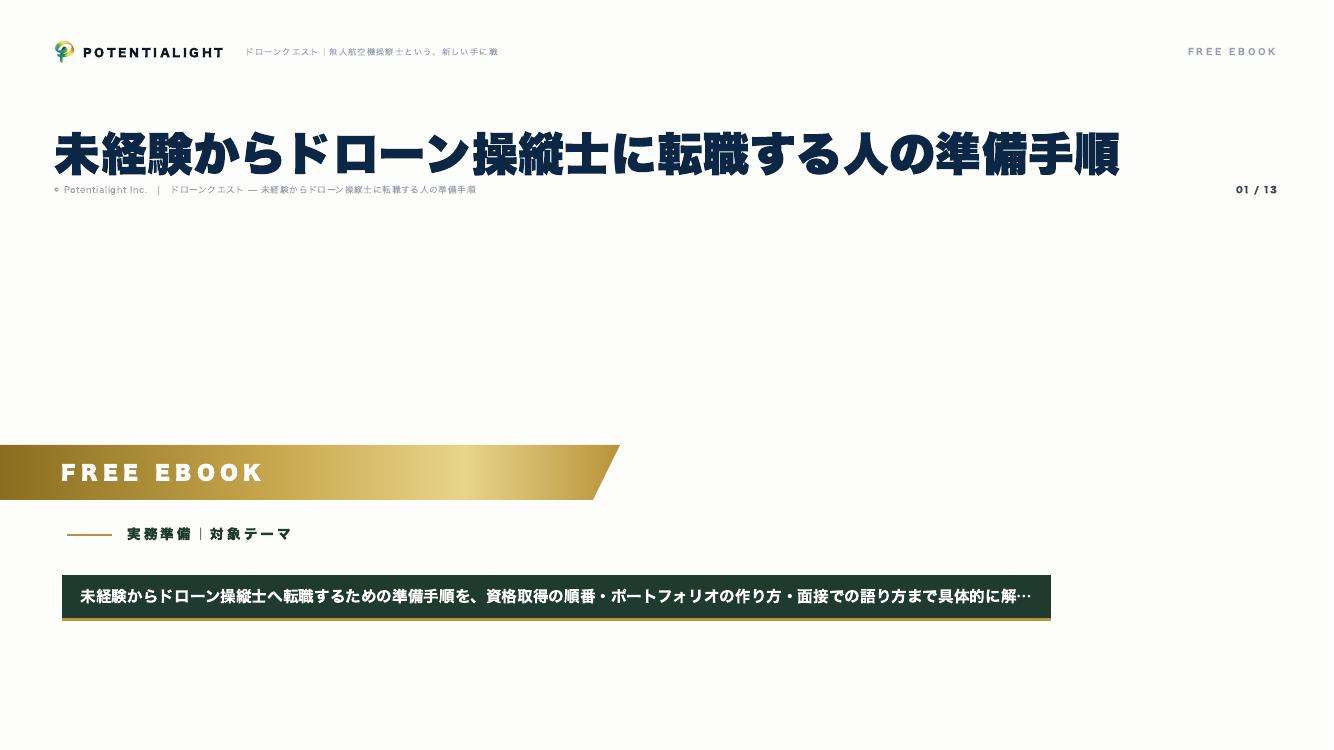 未経験からドローン操縦士に転職する人の準備手順 eBook表紙